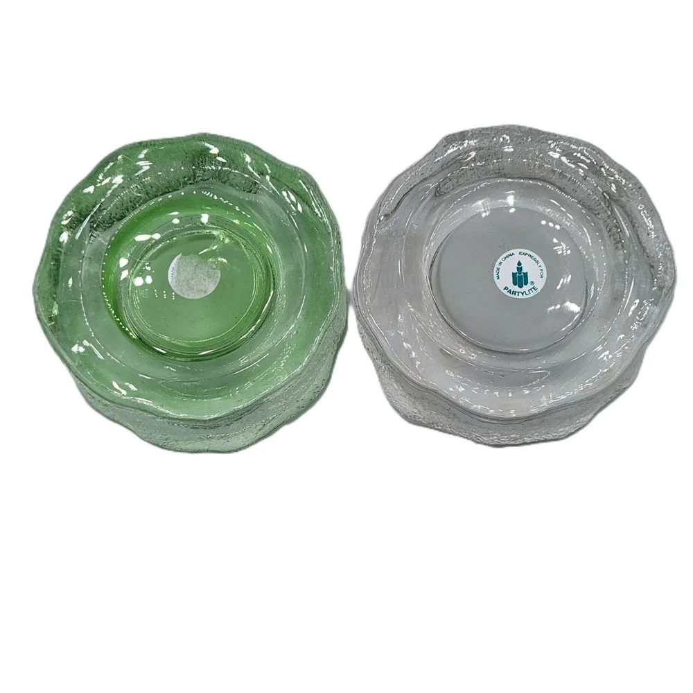 Partylite Iceland Glass Tealight Candle Holder Retired Set of 2 Clear And Green - Picture 4 of 7